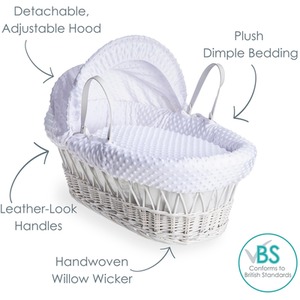 Dimple White Wicker Moses Basket - White by Clair de Lune