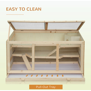 PawHut Wooden Hamster Cage, Exercise Play House Pen with Tray, Openable Top - Neutral by PawHut