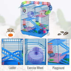 Pawhut 5 Tier Small Animal Cage with Exercise Wheels - Blue by Pawhut