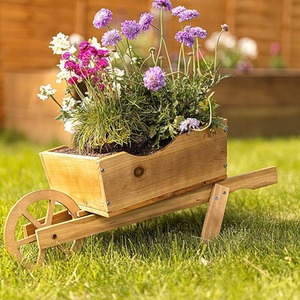 Wooden Wheelbarrow Planter - Brown
