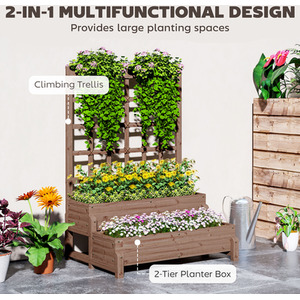 Outsunny 2-Tier Wooden Planter with Trellis and Drainage Holes by Outsunny