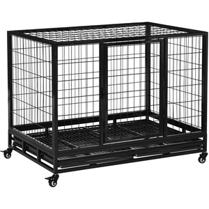 PawHut Metal Heavy Duty Dog Cage - Black / 76cm / 109cm by PawHut