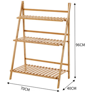 3 Tier Wooden Plant Stand Foldable Shelf - Light Brown by Livingandhome