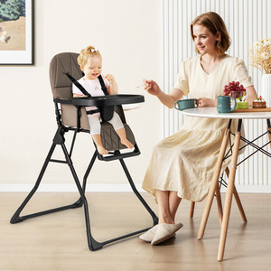 Foldable High Chair Compact Highchair - Brown by Costway
