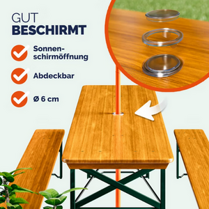 Beer Table Bench Set Foldable Wood - brown