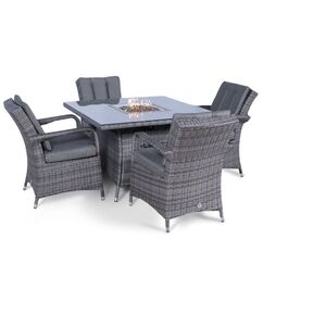 Arizona Fire Pit Square Rattan Patio Dining Set - Grey / 4 by Giardino