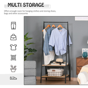 HOMCOM 2 Tier Garment Rack - Black, Wood Grain by HOMCOM