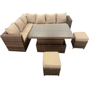 Carolina Adjustable Rattan Table Set - Dark Brown