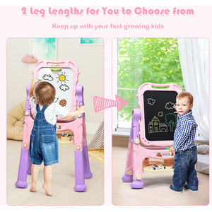 Kids Art Easel Double Sided Chalkboard Whiteboard - Pink by Costway