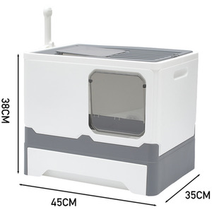 Cat Litter Box with Lid, Foldable with Scoop - Grey by Livingandhome