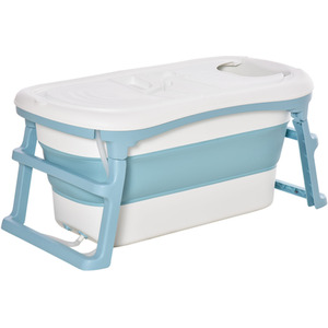 HOMCOM Folding Baby Bath Tub for Toddlers Kids with Top Cover - Blue by HOMCOM