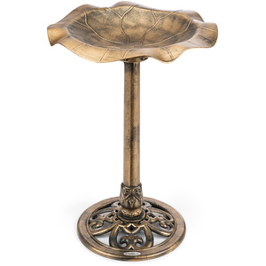 Leaf Shaped Pedestal Bird Bath - Bronze by Christow