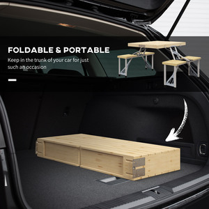 Outsunny Folding Picnic Table with 4 Chairs with Umbrella Hole - Nude by Outsunny