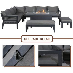 8 Seater Garden Corner Sofa Set with Fire Pit - Grey by Furniture One
