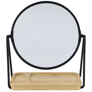 Black Frame Bamboo Base Cosmetic Mirror - Black and Natural