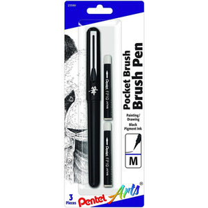 Pentel Pocket Brush Pen - With 2 Ink Cartridge Refills by Pentel