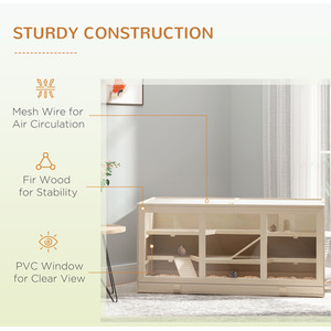 PawHut Wooden Hamster Cage, Exercise Play House Pen with Tray, Openable Top - Neutral by PawHut