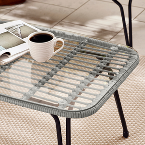 Outdoor Rattan Sofa - Lisbon Garden Sofa Chairs Table Set - Wicker and Cream - Grey by FurnitureboxUK