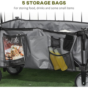 Outsunny Folding Garden Trolley on Wheels Trolley Utility Wagon - Grey by Outsunny