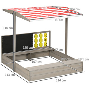 Outsunny Kids Wooden Sandpit Children Sandbox with Canopy - Grey by Outsunny