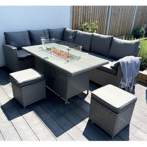 Windermere 8 Seat Corner Gas Firepit Rattan Dining Set - Grey by Madefor.living