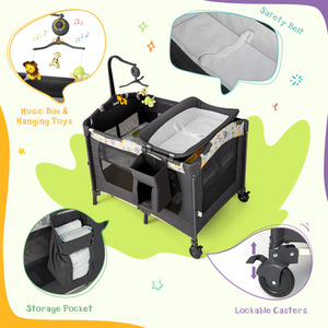 3-in-1 Baby Convertible Playpen Bassinet Bed Diaper Table - Grey by Costway