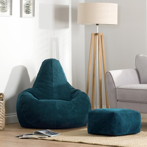 icon Dalton Gaming Bean Bag Chair and Footstool, Corduroy - Teal by icon