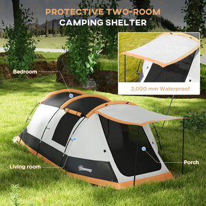 Outsunny 3-4 Man Camping Tent with Bedroom, Living Room and Porch - Orange by Outsunny