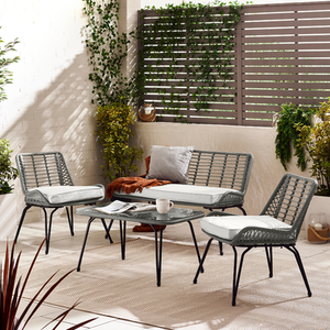 Outdoor Rattan Sofa - Lisbon Garden Sofa Chairs Table Set - Wicker and Cream - Grey by FurnitureboxUK