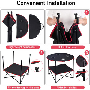 Outdoor Protable Camping Table with Cupholders - Black + Red by Livingandhome