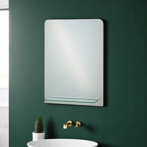 Frameless Rectangular Bathroom Mirror with Glass Shelf - Silver by Showerdrape
