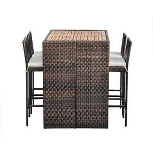 5 Piece Outdoor Garden Rattan High Bar Dining Set, Table and Chair Set - Brown by Teamson Home