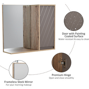 HOMCOM Wall Mounting Bathroom Cabinet Mirror - Grey & Oak Brown by HOMCOM
