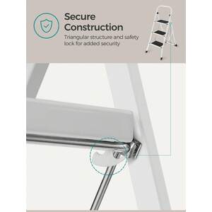 SONGMICS 3-Step Folding Ladder with Safety Lock - White by SONGMICS