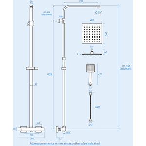 Nes Home Square Exposed Thermostatic Mixer Shower Head Set - Matte Black by Nes Home