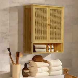Bamboo Bathroom Wall-Mounted Storage Cabinet Organiser - Natural Brown by Pirlo Plush