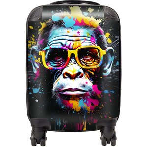 Coloured Splashart Monkey Face with Glasses Suitcase - Blue / 29l by Warren Reed - Designer