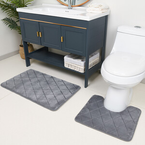 Diamond Bath and Pedestal Mat Set - Grey