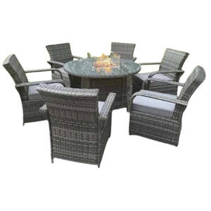 Fenton Round Rattan Garden Set with Fire Pit - Dark Grey by Furnico Living LTD
