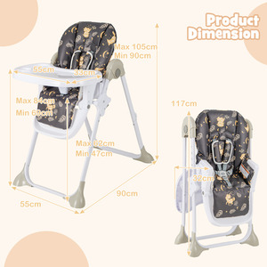 Folding Baby Highchair with Recline Footrest - Black by Costway