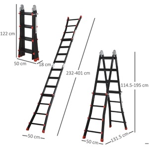 HOMCOM 4M Aluminium Duo Ladder - Black by HOMCOM