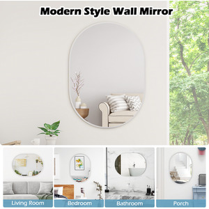 Runway Oval Bathroom Mirror - White by Costway