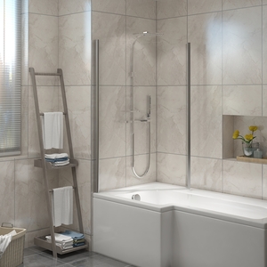 Pivot Double Panel Over Bath Shower Screen Panel Fixed - Chrome