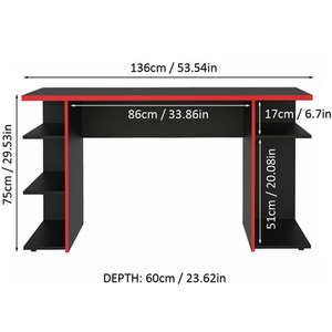 Madesa Gaming Computer Desk - Black/Red by Madesa