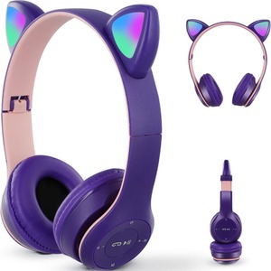 Kitten Ear Wireless Headphones with Micro SD Card Slot - Purple by Dyzi