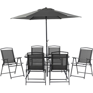 Outsunny 8 Pieces Garden Furniture Set with Parasol Folding Chairs by Outsunny