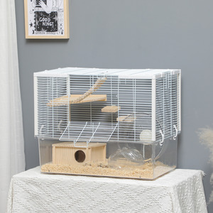 PawHut Hamster Cage with Deep Bottom, Wooden Ramp, Exercise Wheel, Food Bowl - White by PawHut