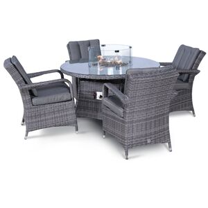 Arizona Fire Pit Round Rattan Patio Dining Set - Grey / 4 by Giardino