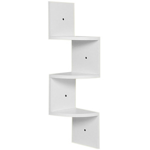 Livingandhome 3-Tier Wooden Zigzag Floating Corner Shelf - White by Livingandhome