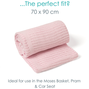 Soft Cotton Cellular Pram Blanket - Pink by Clair de Lune